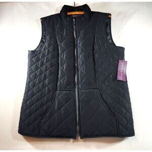 Gloria Vanderbilt Casuals Womens Quilted Vest Zip Size Large Black Pockets NWT